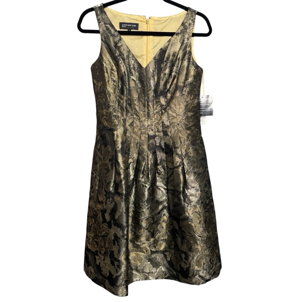 JONES NEW YORK Gold and Black Midi Dress Size 6 Wedding Prom NEW